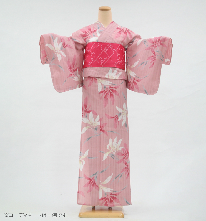 浴衣レンタル　浴衣Mサイズ　こぶしの花　ピンク色