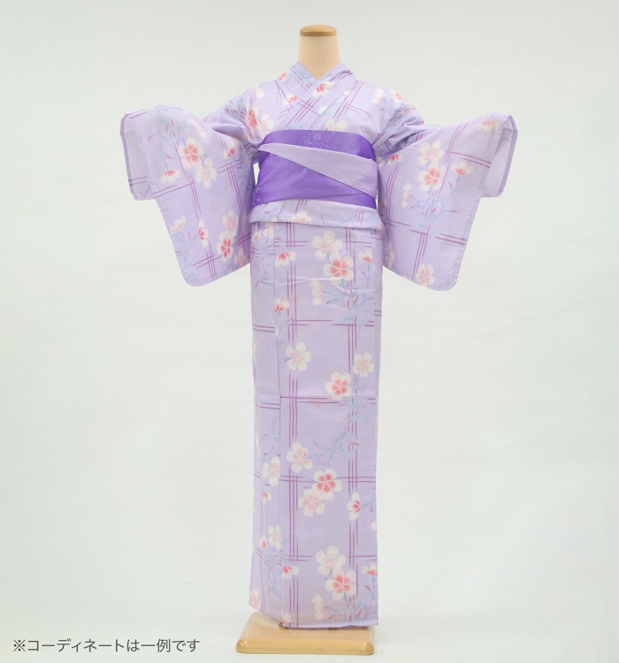 浴衣レンタル　浴衣Mサイズ　垣根に撫子　藤色