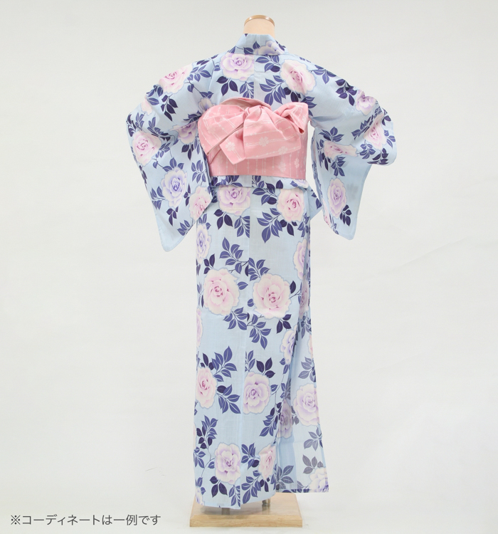 浴衣レンタル　浴衣Mサイズ　薔薇　水色