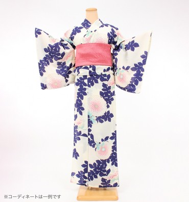 浴衣レンタル　浴衣Mサイズ　万寿菊　クリーム