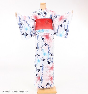 浴衣レンタル　浴衣Mサイズ　乱菊　白