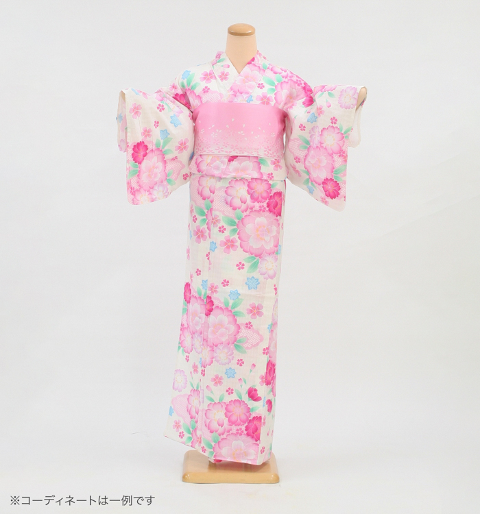 浴衣レンタル　浴衣Sサイズ　桜尽くし　ベージュ