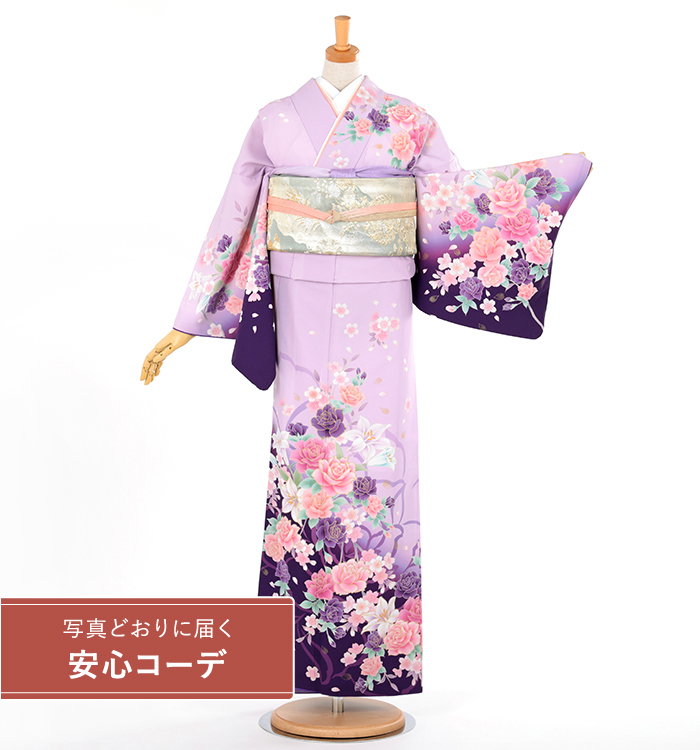 【写真どおりに届く安心コーデ】訪問着レンタル　訪問着LLサイズ　お花畑　紫