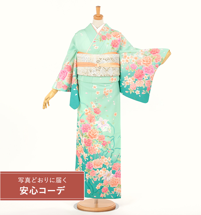 【写真どおりに届く安心コーデ】訪問着レンタル　訪問着Sサイズ　お花畑　青緑