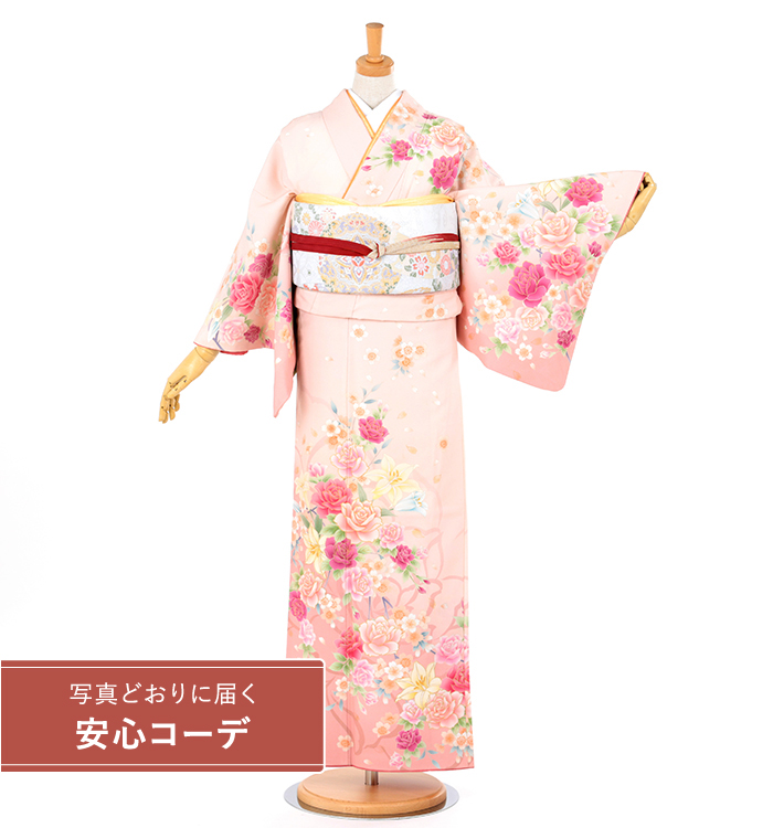 【写真どおりに届く安心コーデ】訪問着レンタル　訪問着Sサイズ　お花畑　ピンク