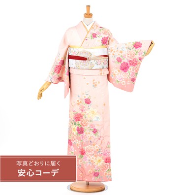 【写真どおりに届く安心コーデ】訪問着レンタル　訪問着Sサイズ　お花畑　ピンク