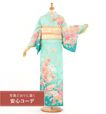 【写真どおりに届く安心コーデ】訪問着レンタル　訪問着MOサイズ　お花畑　青緑