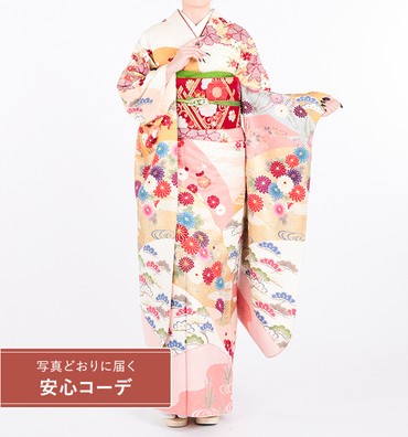 【写真どおりに届く安心コーデ】振袖レンタル　振袖Mサイズ　遠山に松菊　白
