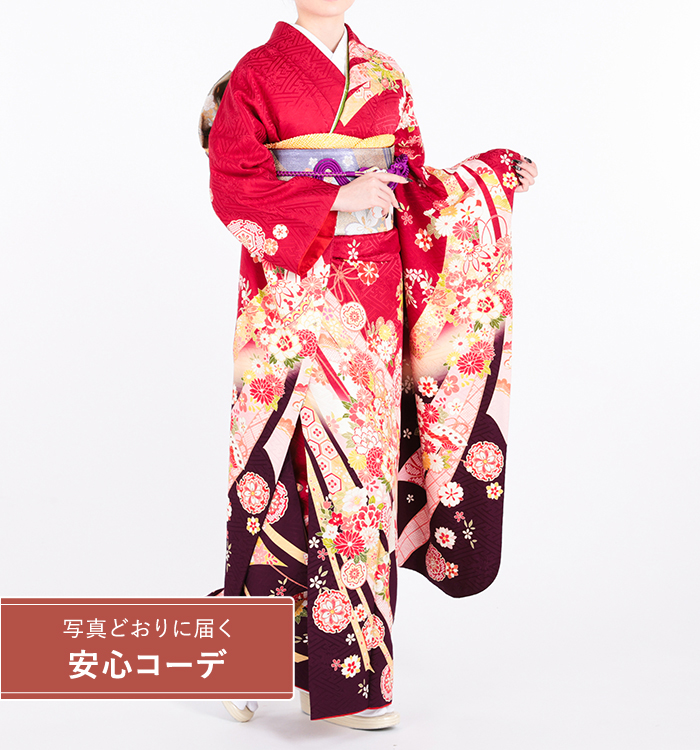 【写真どおりに届く安心コーデ】振袖レンタル　振袖Mサイズ　吉祥熨斗目文　赤