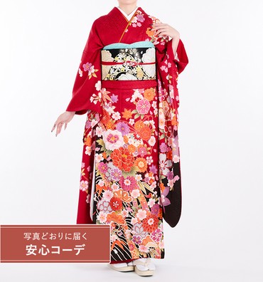 【写真どおりに届く安心コーデ】振袖レンタル　振袖Lサイズ　鞠に四季花　赤