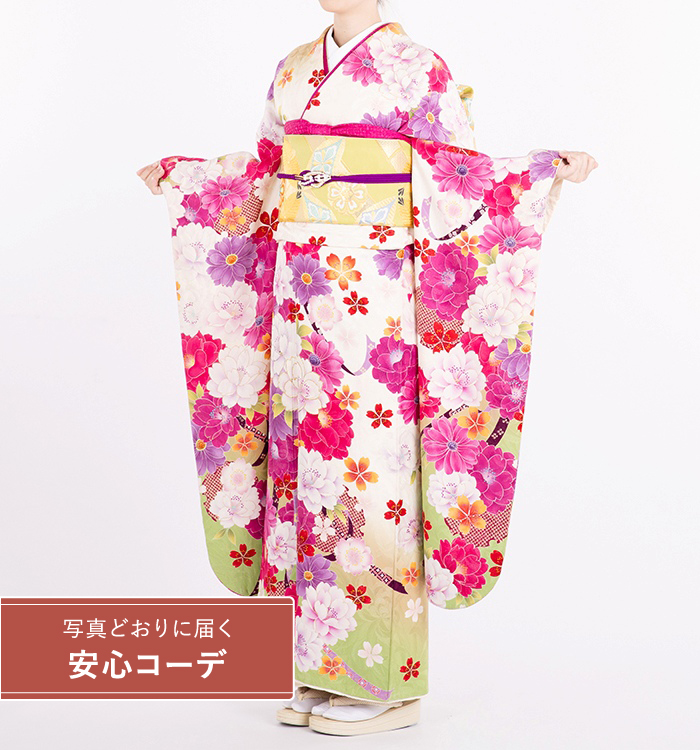 【写真どおりに届く安心コーデ】振袖レンタル　振袖Sサイズ　ブランド：MERCURYDU　百花繚乱　白