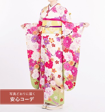 【写真どおりに届く安心コーデ】振袖レンタル　振袖Sサイズ　ブランド：MERCURYDU　百花繚乱　白