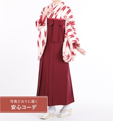 卒業式袴レンタル　小振袖Mサイズ＋袴セット　矢絣に桜　赤/白