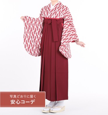 卒業式袴レンタル　小振袖Mサイズ＋袴セット　矢絣　赤/白