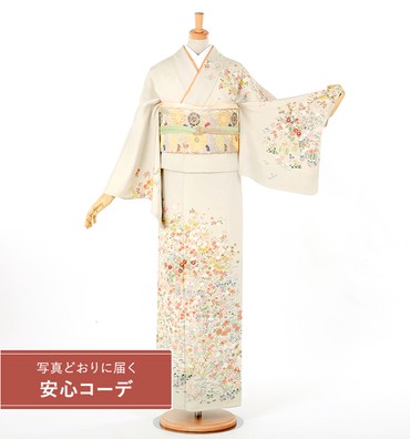 【写真どおりに届く安心コーデ】訪問着レンタル　訪問着LLサイズ　四季花尽くし　薄グレー