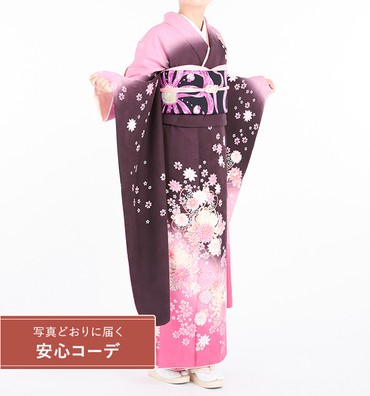 【写真どおりに届く安心コーデ】振袖レンタル　振袖LLサイズ　舞い菊　濃茶