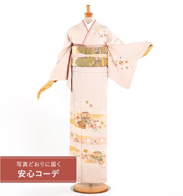 【写真どおりに届く安心コーデ】訪問着レンタル　訪問着Lサイズ　貝合せ　薄ピンク