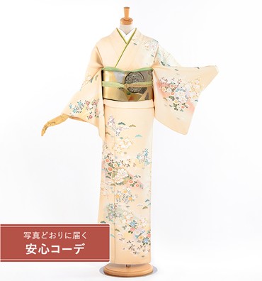 【写真どおりに届く安心コーデ】訪問着レンタル　訪問着Lサイズ　雪輪四季花文　クリーム