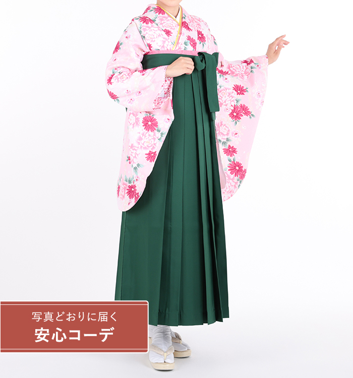 卒業式袴レンタル　小振袖Mサイズ＋袴セット　熨斗に四季花　ピンク