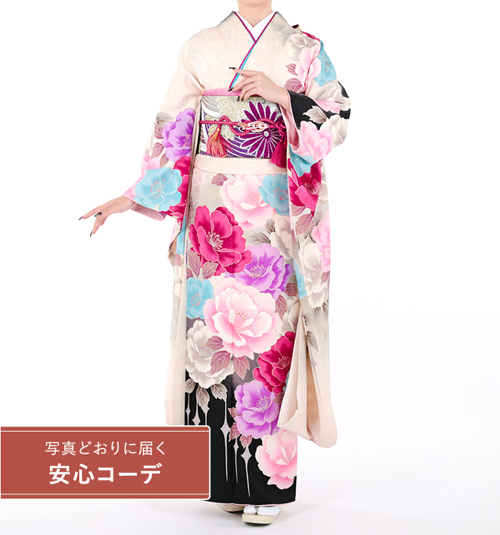 【写真どおりに届く安心コーデ】振袖レンタル　振袖Lサイズ　ブランド：SEIKO MATSUDA　薔薇　白