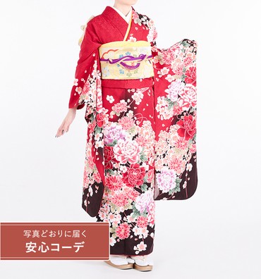 【写真どおりに届く安心コーデ】振袖レンタル　振袖Mサイズ　ブランド：H・L（アッシュエル）雅花の舞　赤