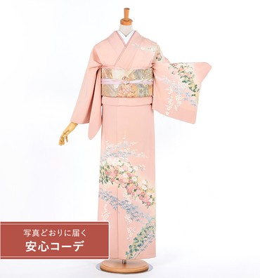 【写真どおりに届く安心コーデ】訪問着レンタル　訪問着LOサイズ　菊笹桜　ピンク