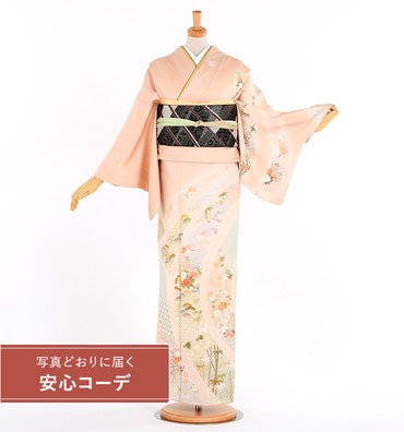 【写真どおりに届く安心コーデ】訪問着レンタル　訪問着Lサイズ　束熨斗に四季花　ピンク