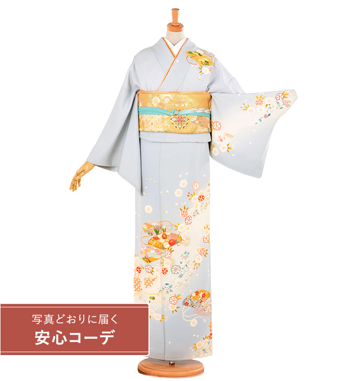 【写真どおりに届く安心コーデ】訪問着レンタル　訪問着LLサイズ　文箱四季花文　水色
