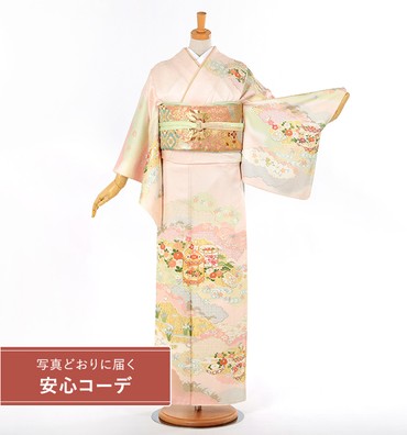 【写真どおりに届く安心コーデ】訪問着レンタル　訪問着Sサイズ　五雲四季花貝桶文　薄ピンク