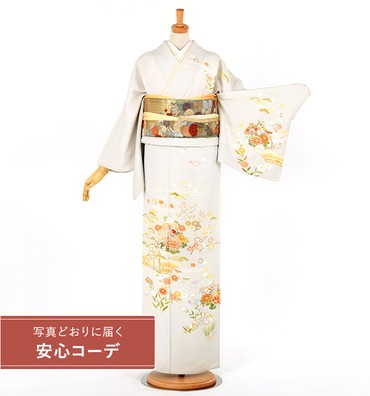 【写真どおりに届く安心コーデ】訪問着レンタル　訪問着Lサイズ　四季花宝尽図　薄グレー