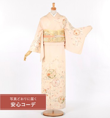 【写真どおりに届く安心コーデ】訪問着レンタル　訪問着Lサイズ　雪輪草花文様　薄ピンク