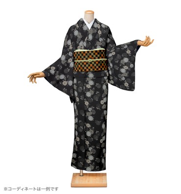 小紋レンタル　小紋Mサイズ　菊散し　暗黒色
