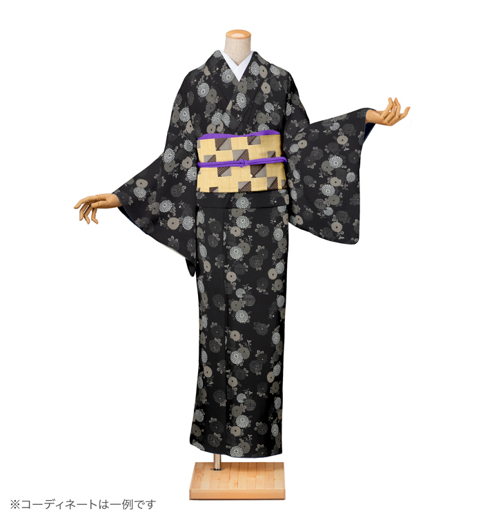 小紋レンタル　小紋Mサイズ　菊散し　暗黒色
