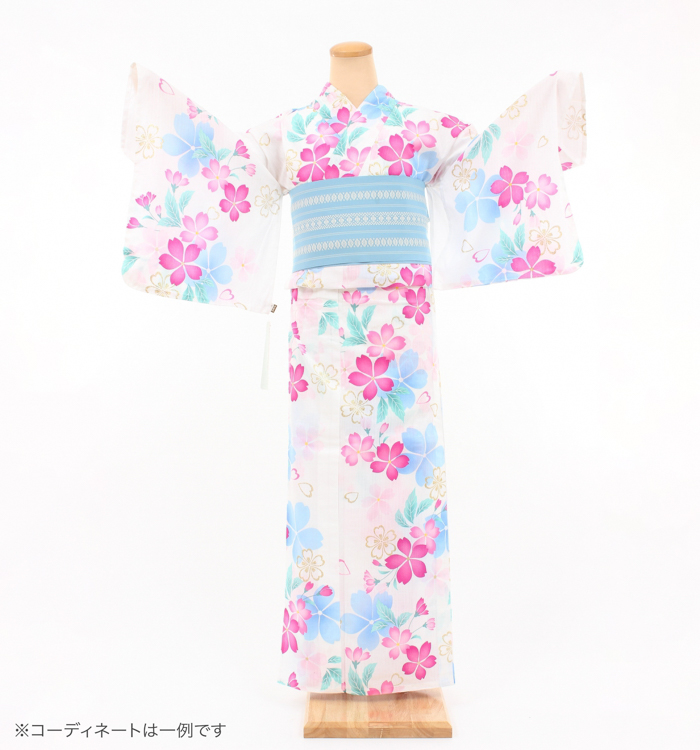 浴衣レンタル　浴衣Lサイズ　桜　生成り