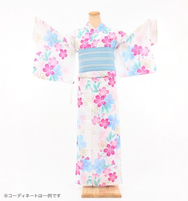 浴衣レンタル　浴衣Lサイズ　桜　生成り