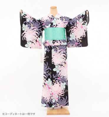 浴衣レンタル　浴衣Mサイズ　大菊　黒色