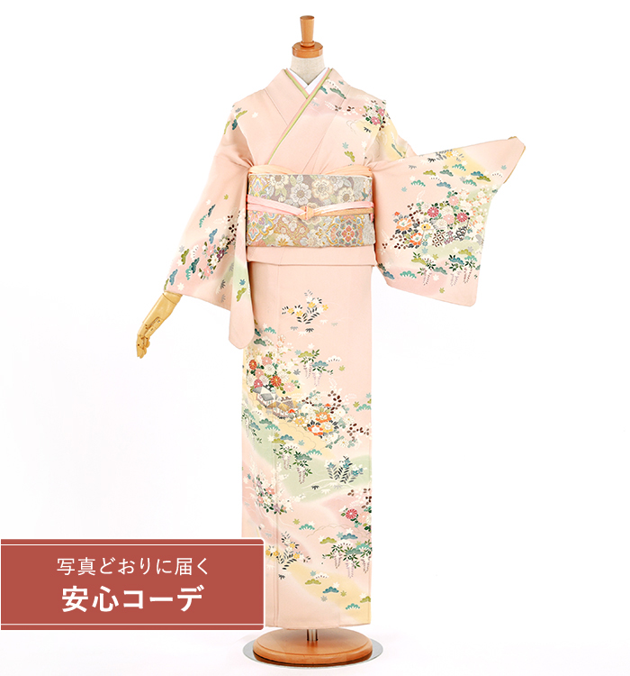 【写真どおりに届く安心コーデ】訪問着レンタル　訪問着Lサイズ　四季花　ピンク