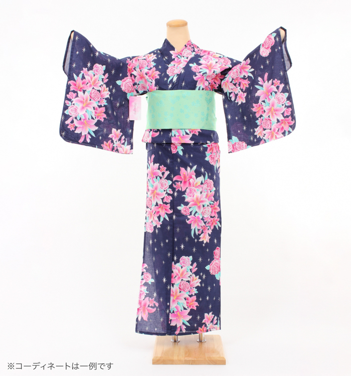 浴衣レンタル　浴衣Mサイズ　洋花　紺