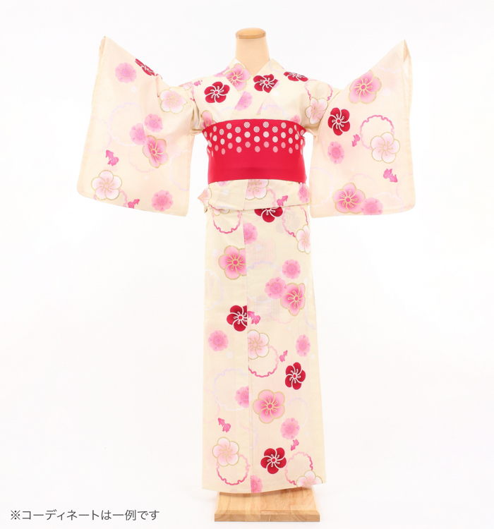 浴衣レンタル　浴衣Mサイズ　梅　クリーム