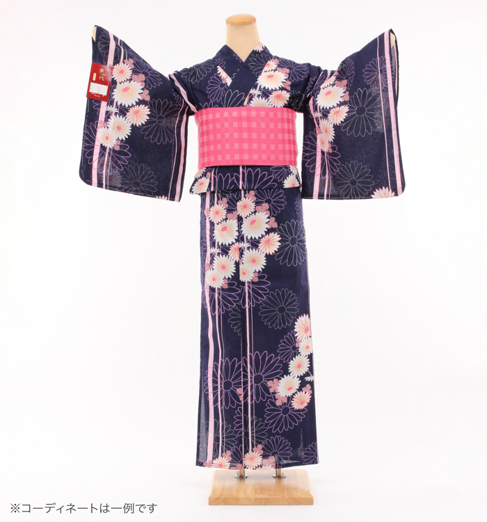 浴衣レンタル　浴衣Mサイズ　菊　紺