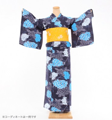 浴衣レンタル　浴衣Mサイズ　紫陽花　紺青