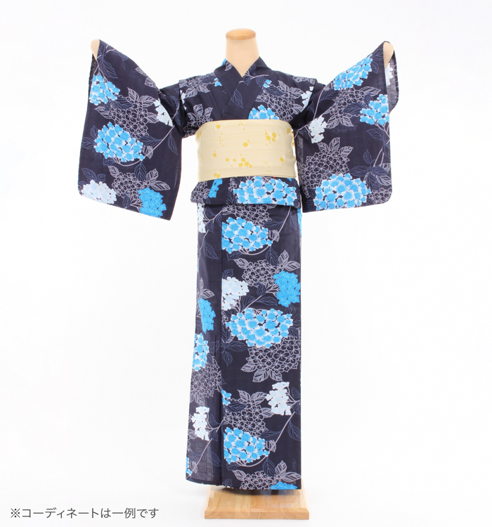 浴衣レンタル　浴衣Mサイズ　紫陽花　濃紺