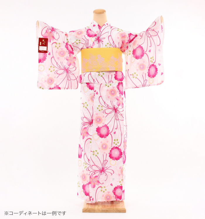 浴衣レンタル　浴衣Mサイズ　菊桜　薄ピンク