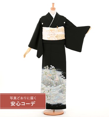 【写真どおりに届く安心コーデ】黒留袖レンタル　黒留袖Lサイズ　加賀友禅：奥泉可愛　山水図　五つ紋：桔梗