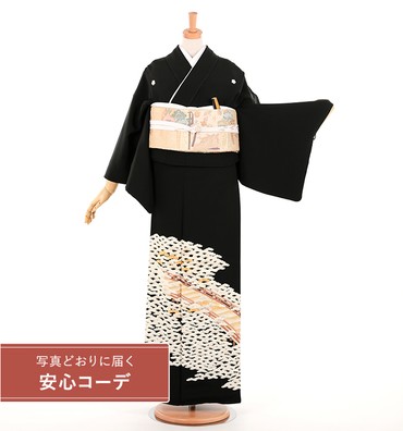 【写真どおりに届く安心コーデ】黒留袖レンタル　黒留袖Lサイズ　京友禅：千年の松　五つ紋：桔梗