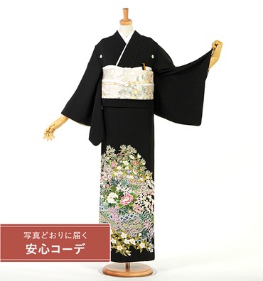 【写真どおりに届く安心コーデ】黒留袖レンタル　黒留袖Lサイズ　加賀友禅：森田耕三　花笠　五つ紋：桔梗