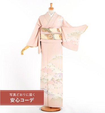 【写真どおりに届く安心コーデ】訪問着レンタル　訪問着Lサイズ　山に桜　ピンク