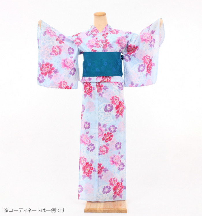 浴衣レンタル　浴衣Mサイズ　お花畑　水色