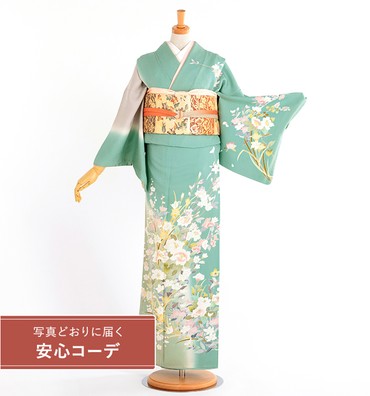 【写真どおりに届く安心コーデ】訪問着レンタル　訪問着Lサイズ　華円舞　緑