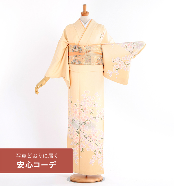 【写真どおりに届く安心コーデ】訪問着レンタル　訪問着Lサイズ　八重桜　クリーム